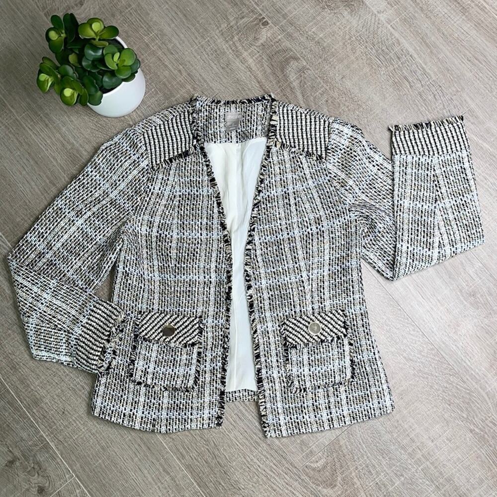 Chico’s Black & White Tweed Double Pocket Blazer Women’s Size Small